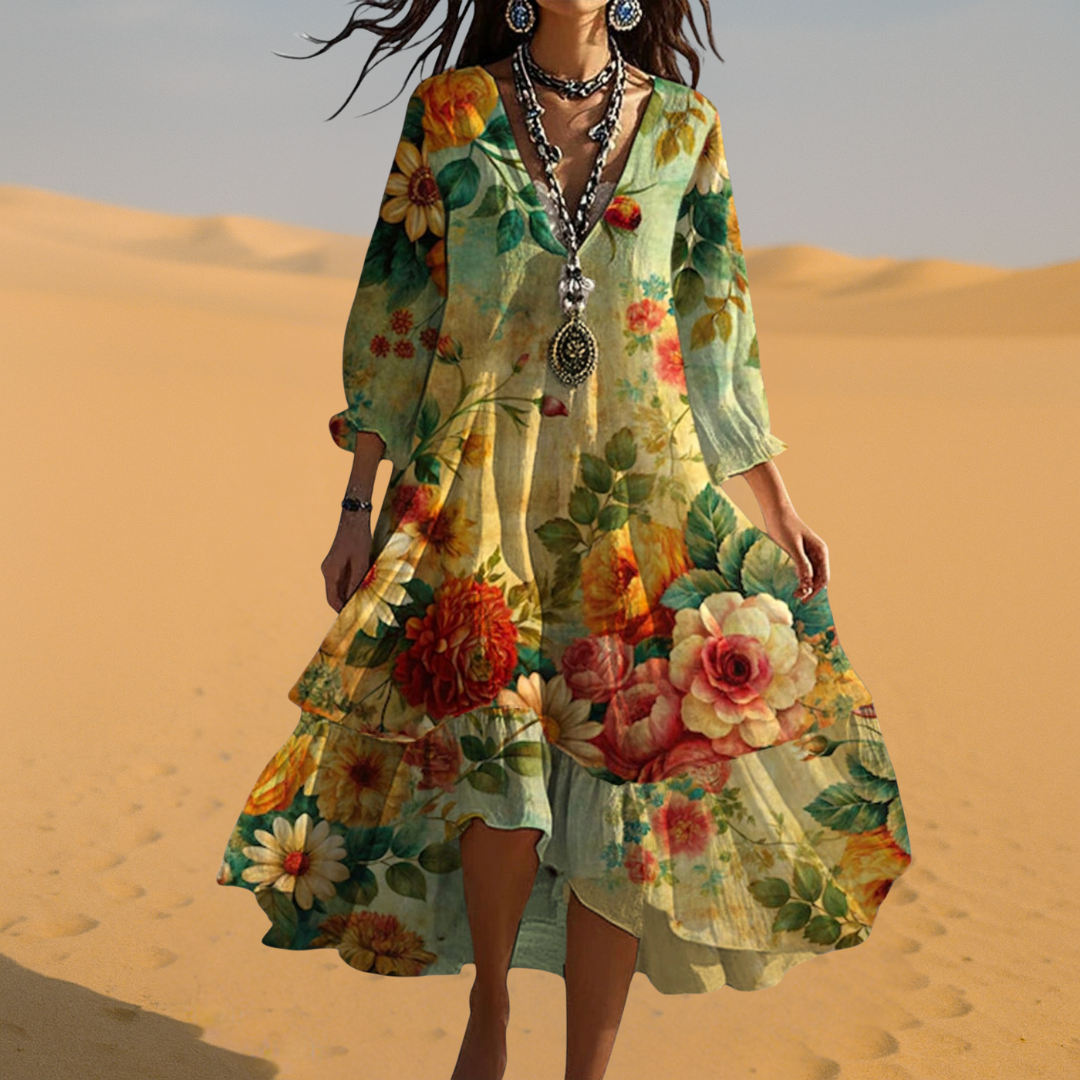 Sukienka Maxi Letnia Damska Z Dekoltem V