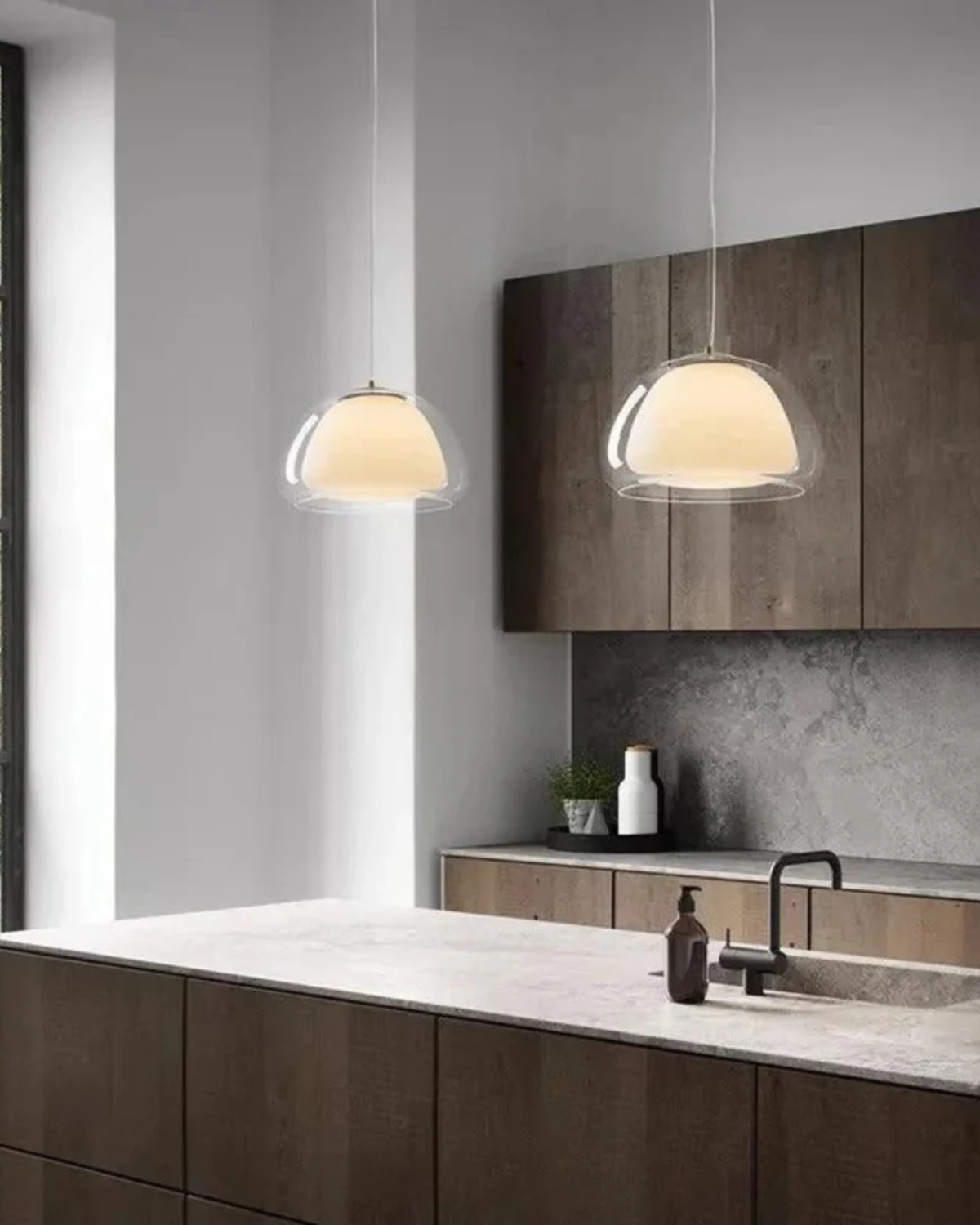 Lampa Wisząca Z Kopułowym Kloszem Do Wnętrz Japandi