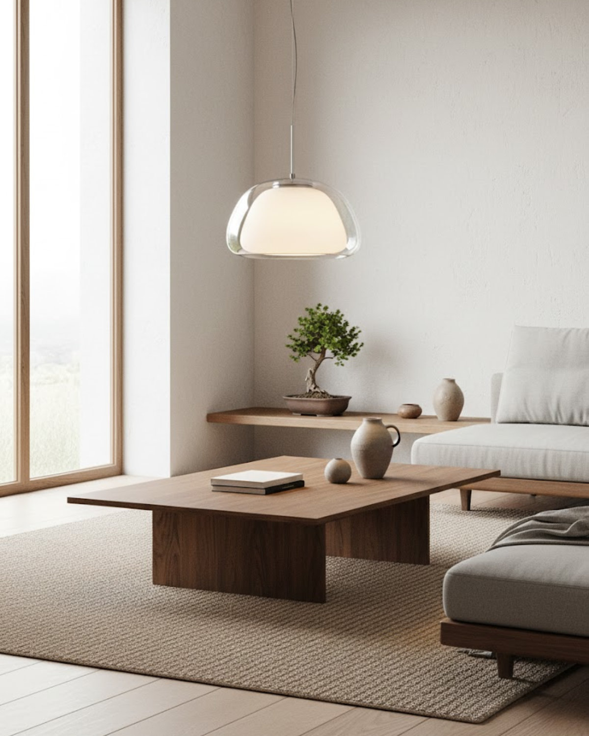 Lampa Wisząca Z Kopułowym Kloszem Do Wnętrz Japandi