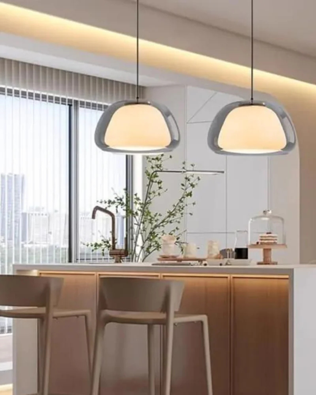 Lampa Wisząca Z Kopułowym Kloszem Do Wnętrz Japandi