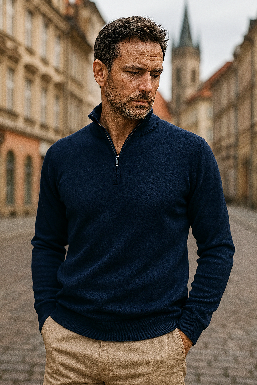 Bartosza | Sweter Męski Zimowy Dopasowany | Stójka