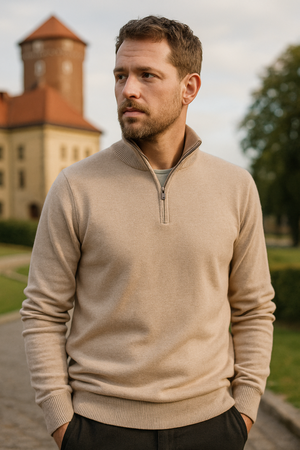 Bartosza | Sweter Męski Zimowy Dopasowany | Stójka