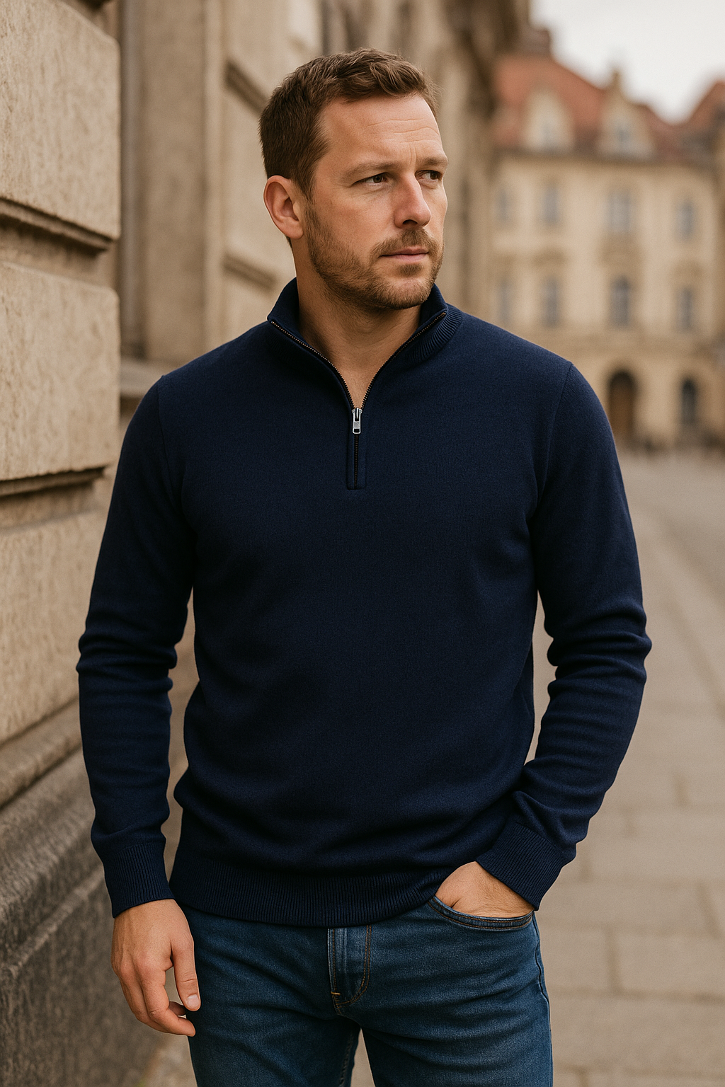 Bartosza | Sweter Męski Zimowy Dopasowany | Stójka