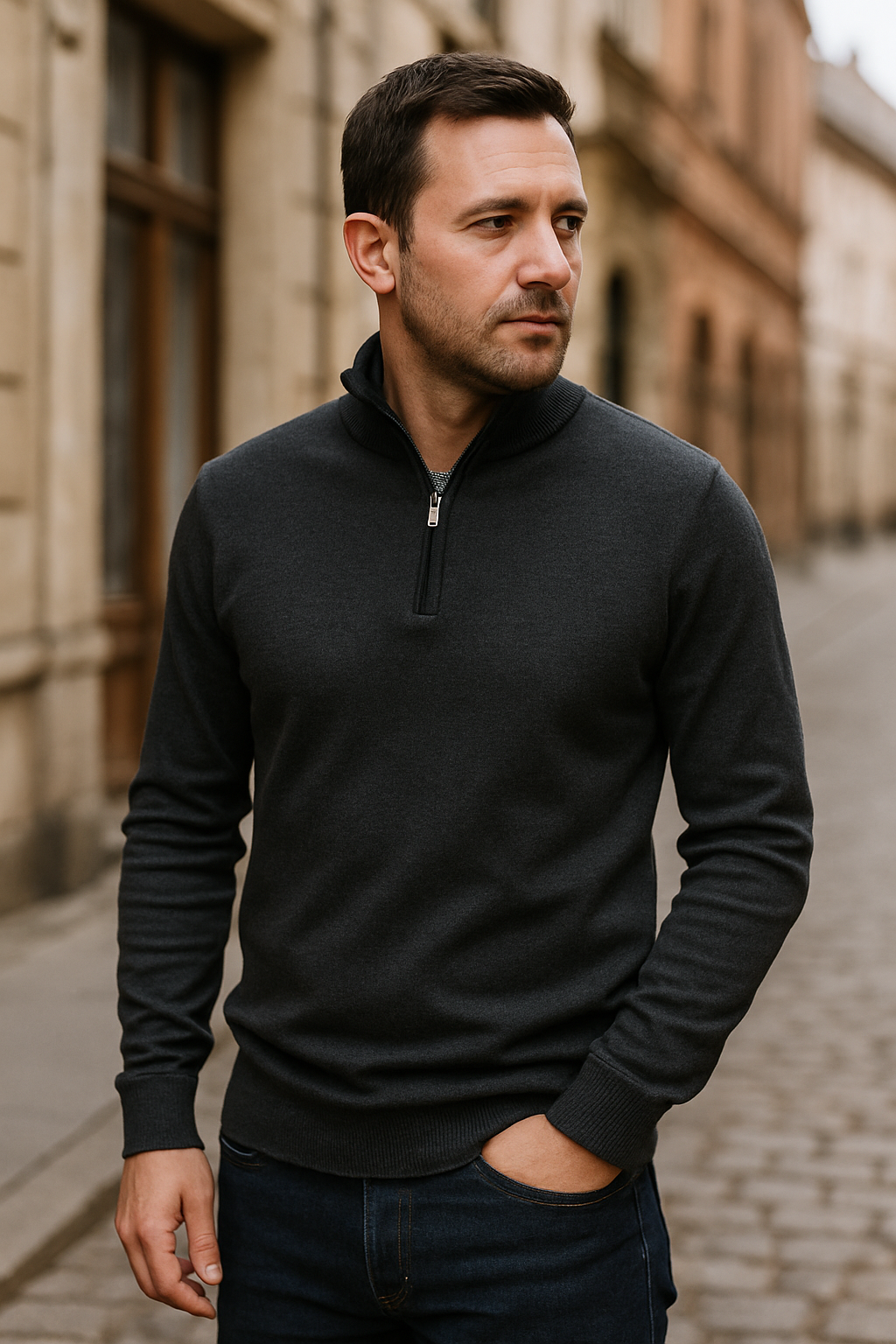 Bartosza | Sweter Męski Zimowy Dopasowany | Stójka
