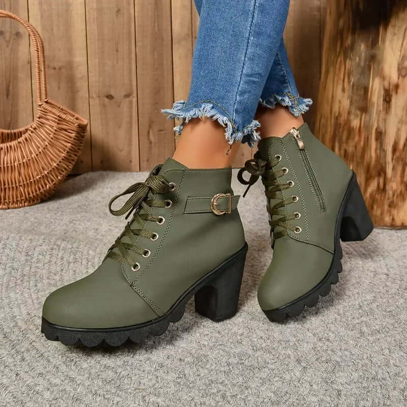 Botki Damskie Ankle Sznurowane | Obcasy