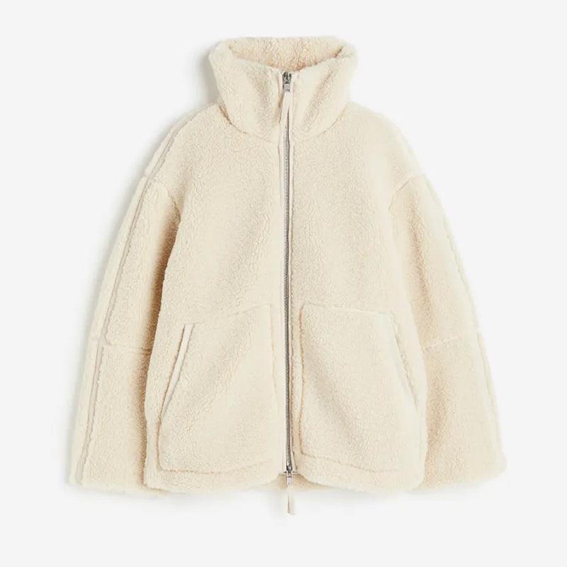 Kurtka Zimowa Damska Oversize Teddy z Kieszeniami | Zamek
