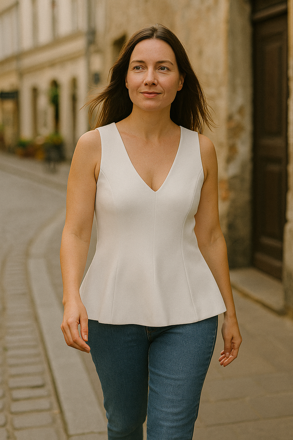 Magdalena | Damska Elegancka Bez Rękawów Bluzka Top | Teksturowana