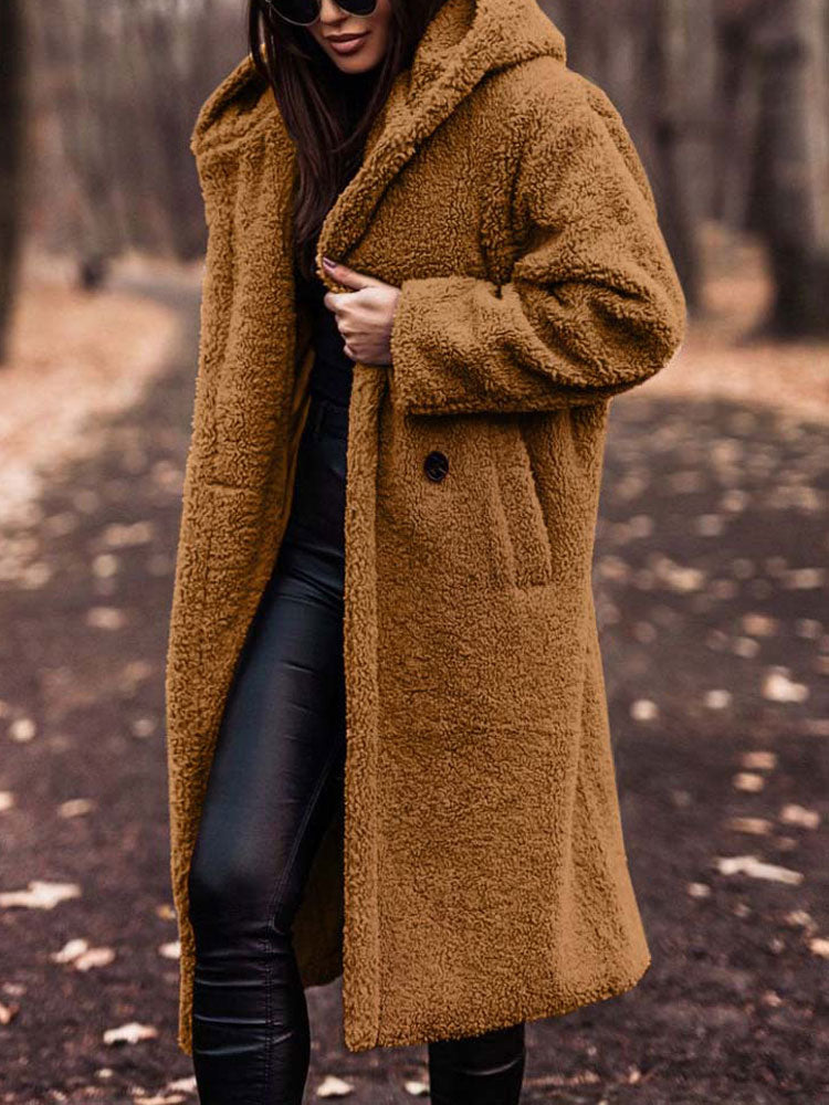 Płaszcz Zimowy Damski Teddy Oversize | Kapturem