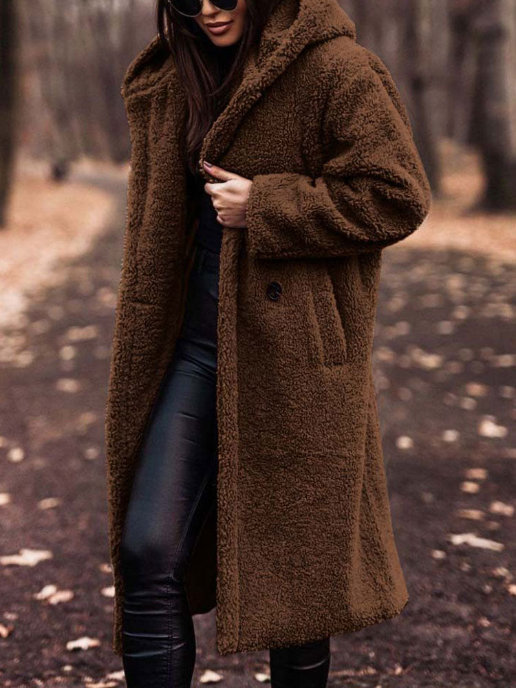 Płaszcz Zimowy Damski Teddy Oversize | Kapturem