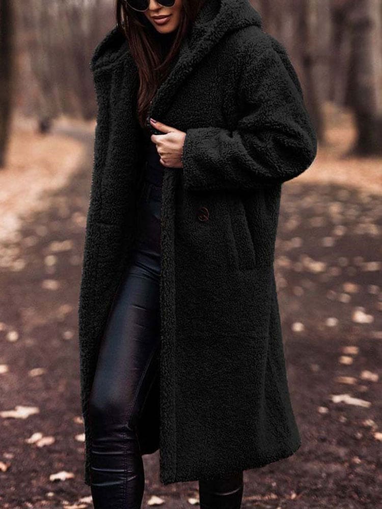 Płaszcz Zimowy Damski Teddy Oversize | Kapturem