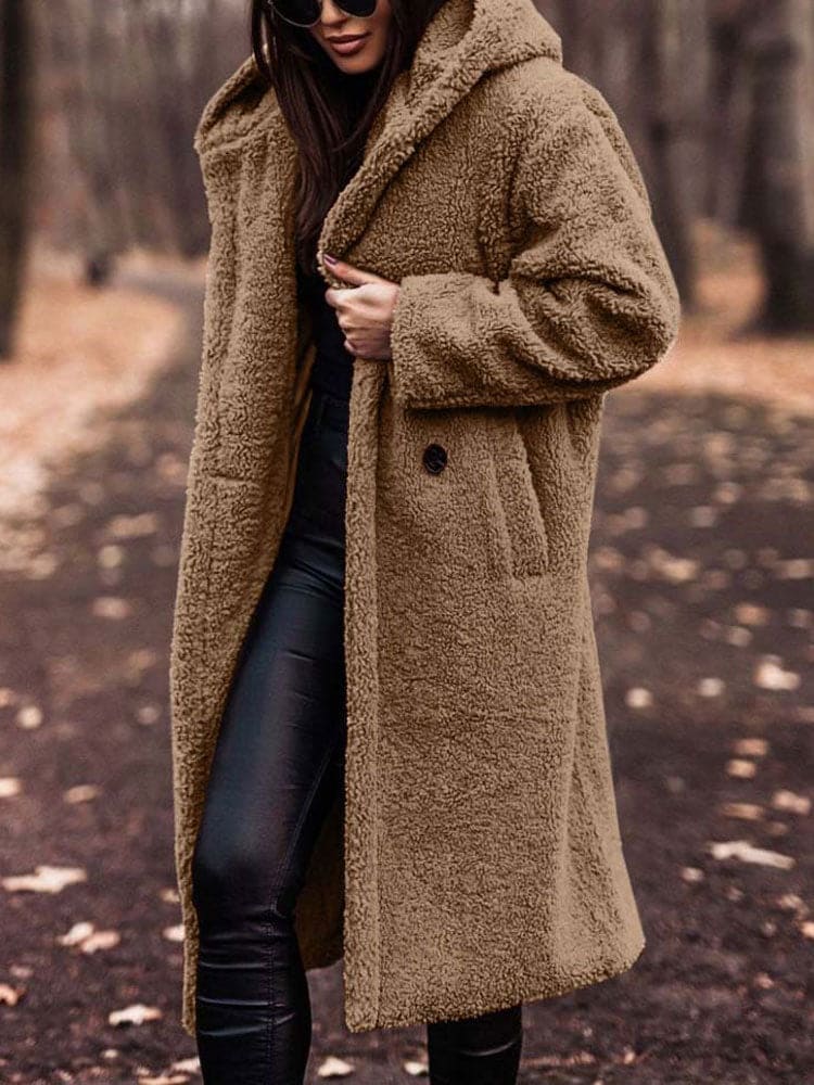 Płaszcz Zimowy Damski Teddy Oversize | Kapturem