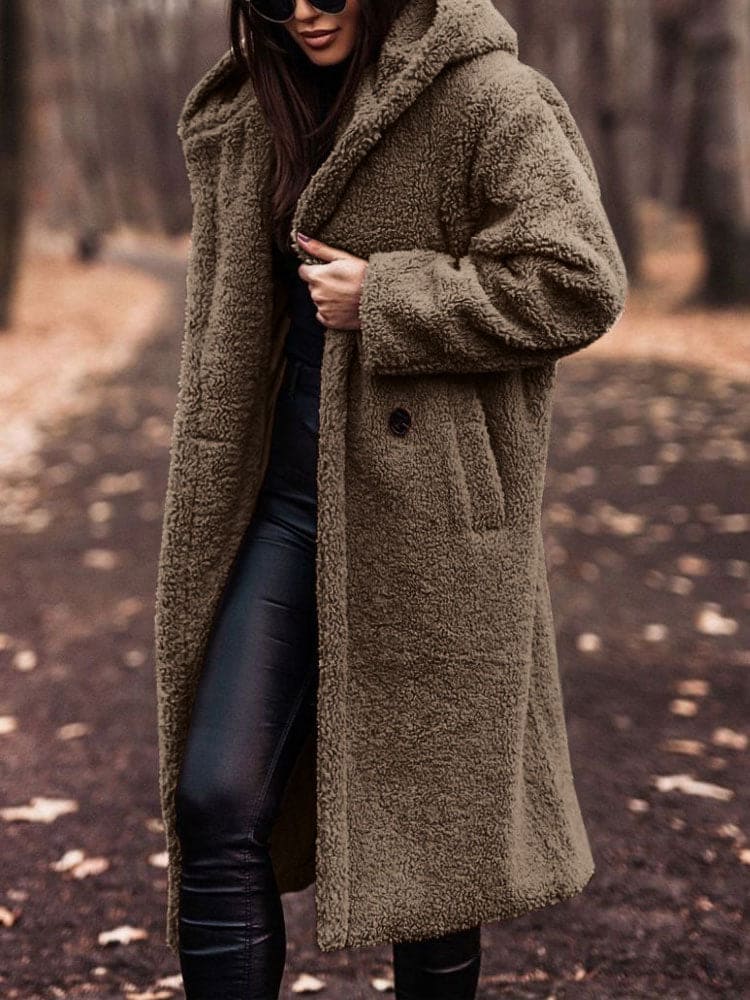 Płaszcz Zimowy Damski Teddy Oversize | Kapturem