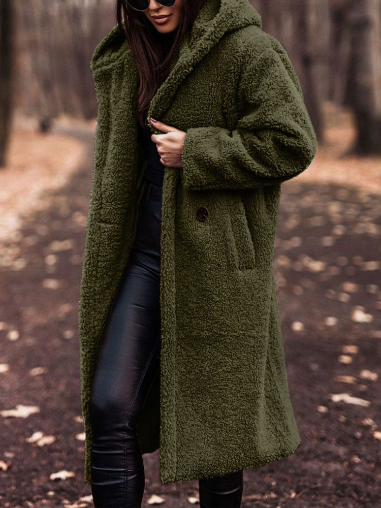 Płaszcz Zimowy Damski Teddy Oversize | Kapturem