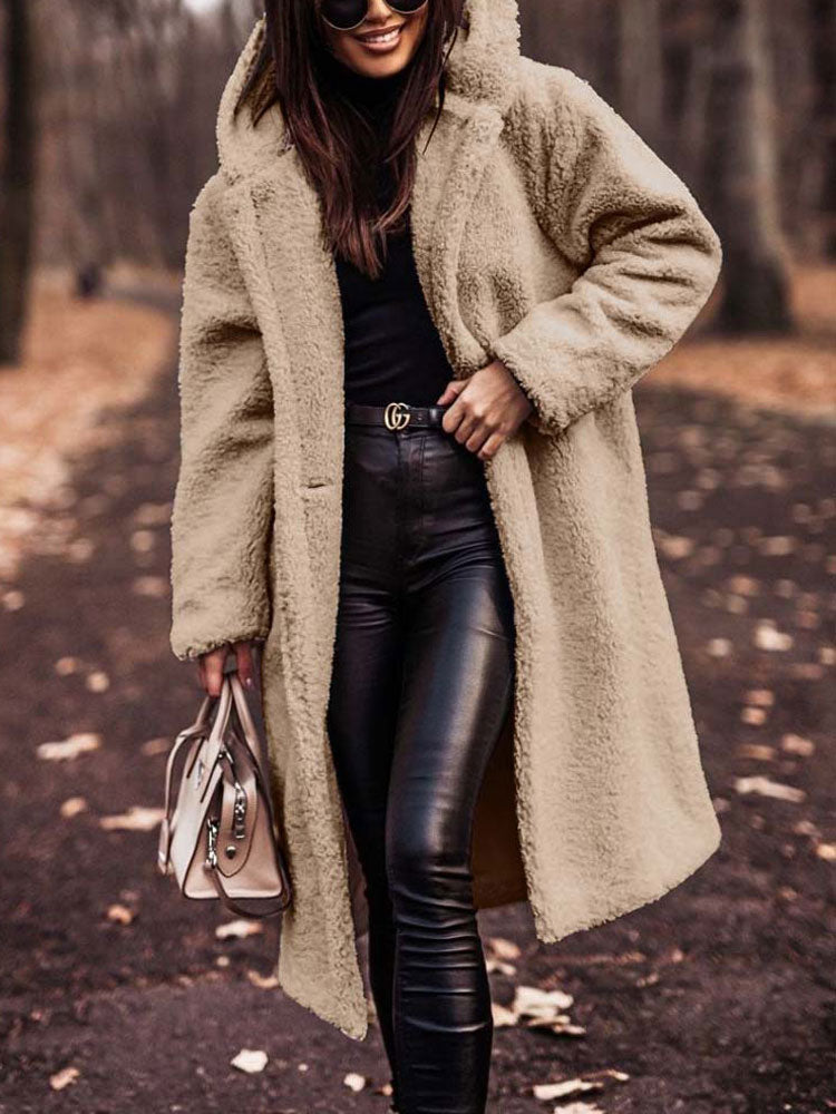 Płaszcz Zimowy Damski Teddy Oversize | Kapturem