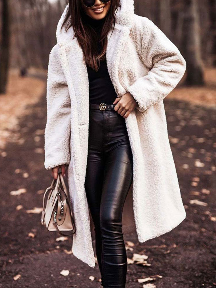 Płaszcz Zimowy Damski Teddy Oversize | Kapturem