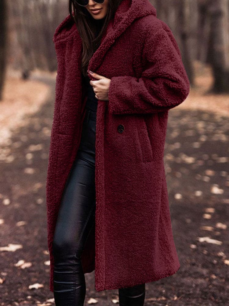 Płaszcz Zimowy Damski Teddy Oversize | Kapturem