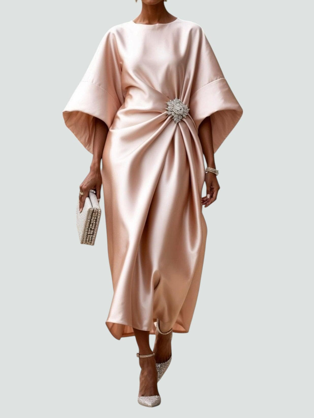 Sukienka Elegancka Maxi Z Broszką