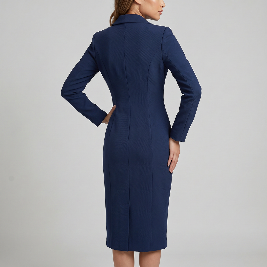 Renata | Sukienka Midi Elegancka Z Kołnierzem