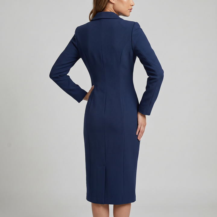 Renata | Sukienka Midi Elegancka Z Kołnierzem