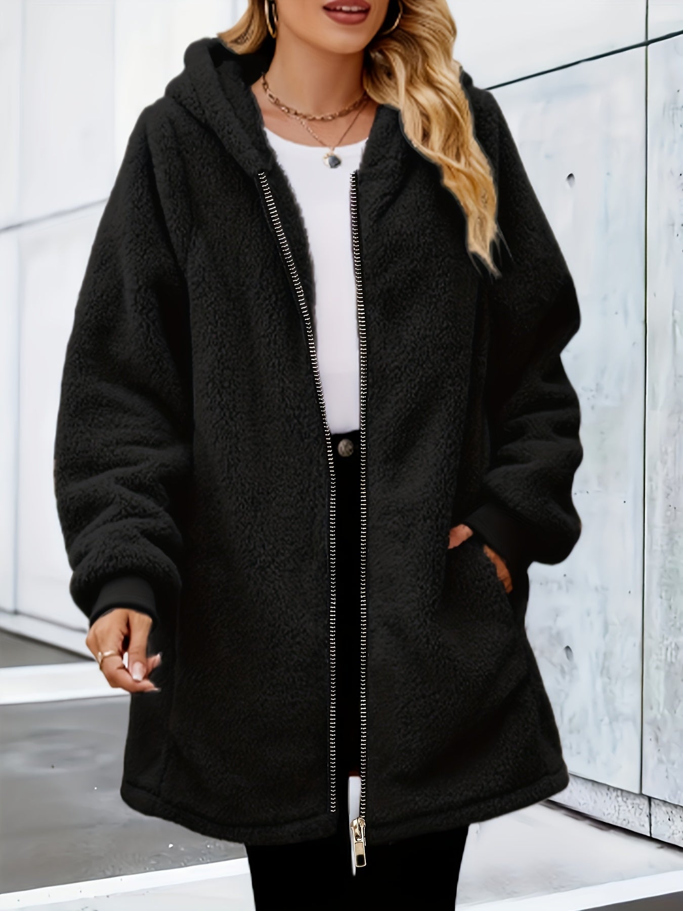 Płaszcz Damski Plus Size Z Kapturem Casual