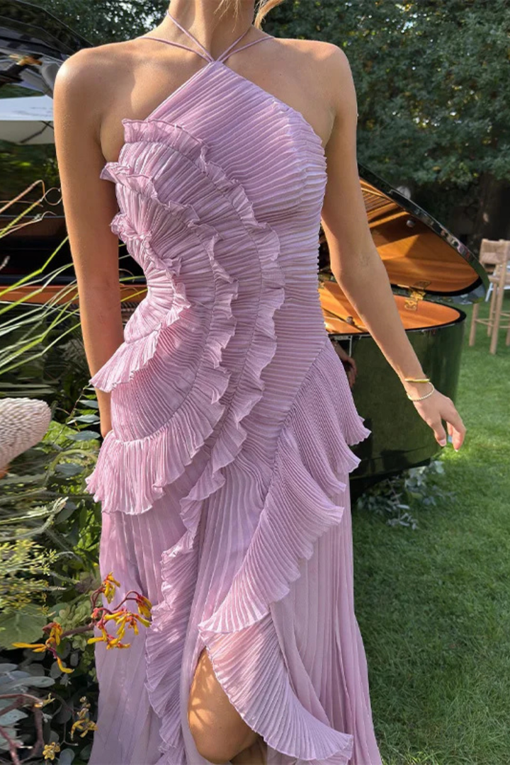 Klaudia | Sukienka Maxi Na Wesele Falbany Halter