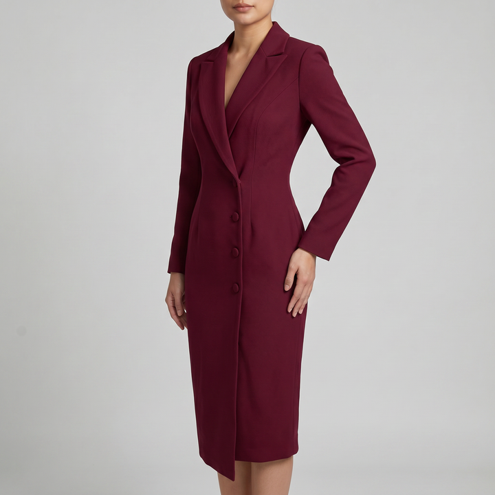 Renata | Sukienka Midi Elegancka Z Kołnierzem