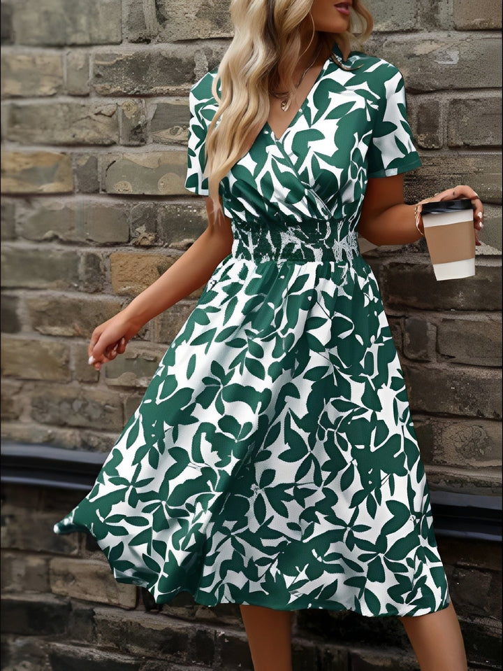 Natalia | Sukienka Damska Midi Dekolt V Print
