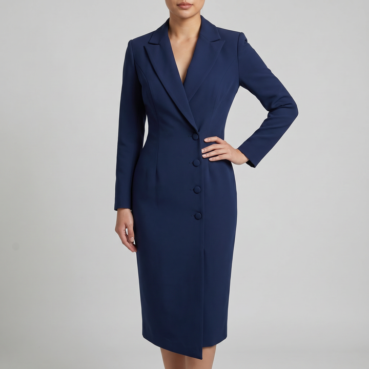 Renata | Sukienka Midi Elegancka Z Kołnierzem