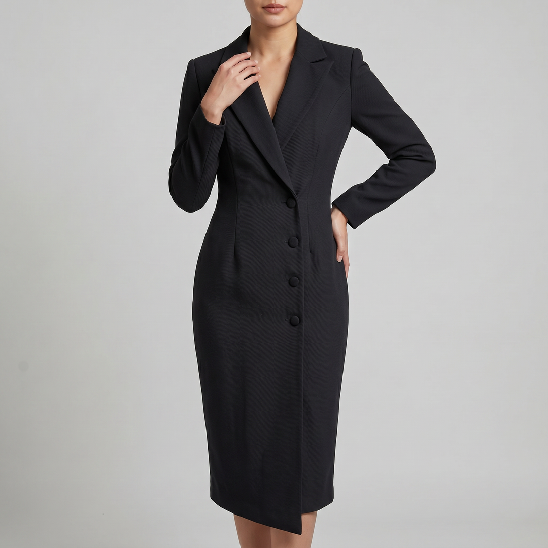 Renata | Sukienka Midi Elegancka Z Kołnierzem