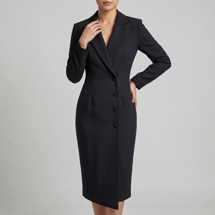 Renata | Sukienka Midi Elegancka Z Kołnierzem