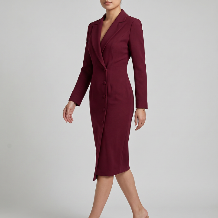 Renata | Sukienka Midi Elegancka Z Kołnierzem