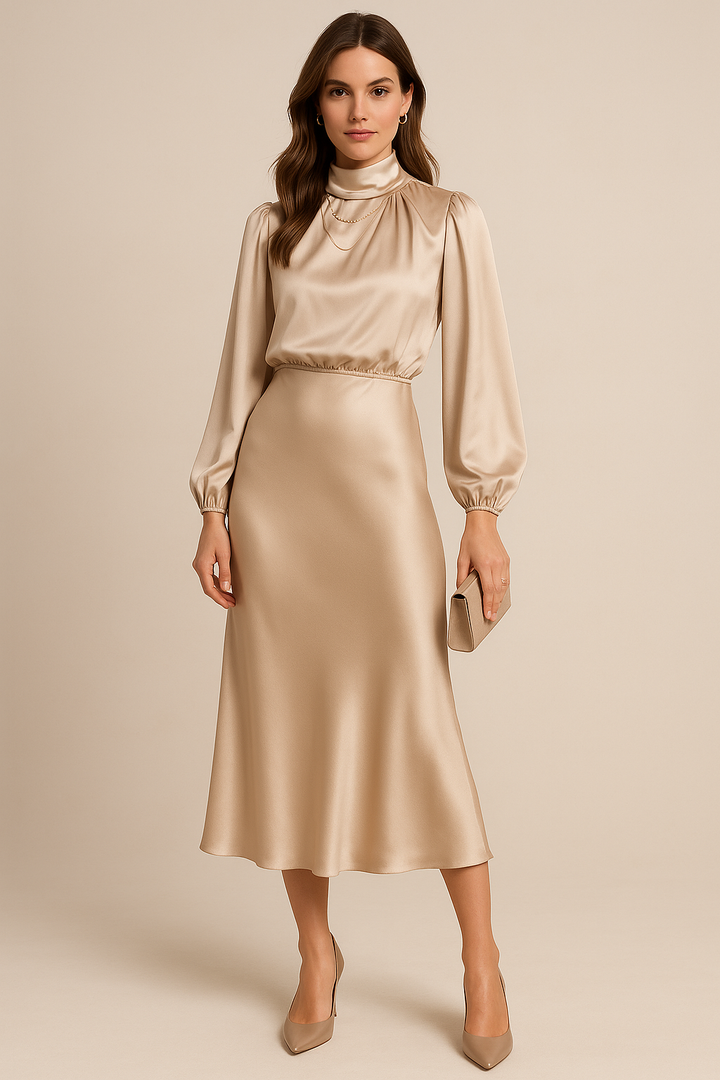 Sukienki Wieczorowe Midi Z Wysoką Talią
