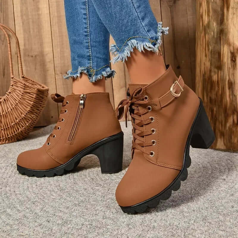 Botki Damskie Ankle Sznurowane | Obcasy