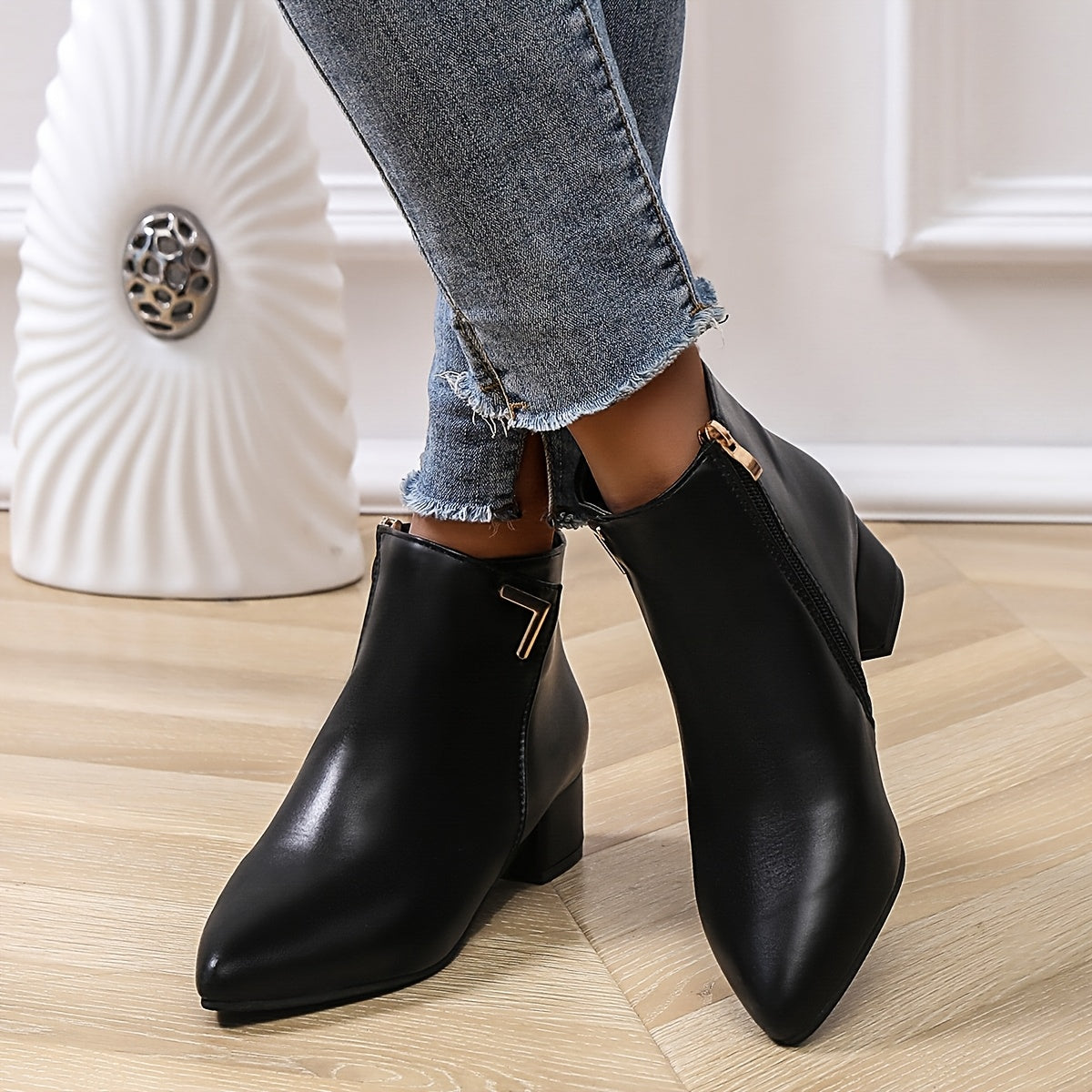 Botki Damskie Ankle Z Zamkiem | Obcas