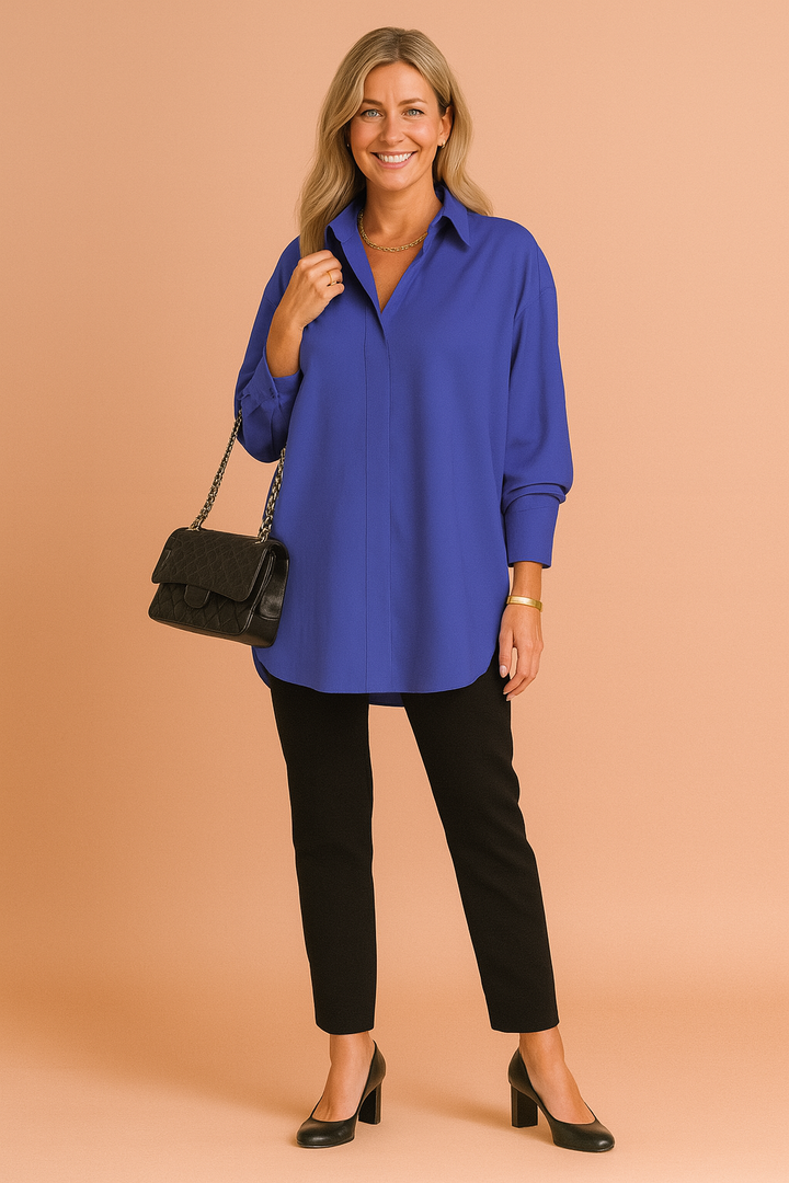 Aurelle | Elegancka Damska Bluzka Oversize Z Kołnierzykiem