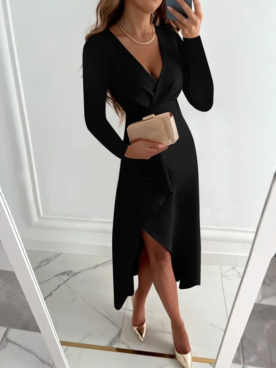Laura | Sukienka Midi Asymetryczna Elegancka