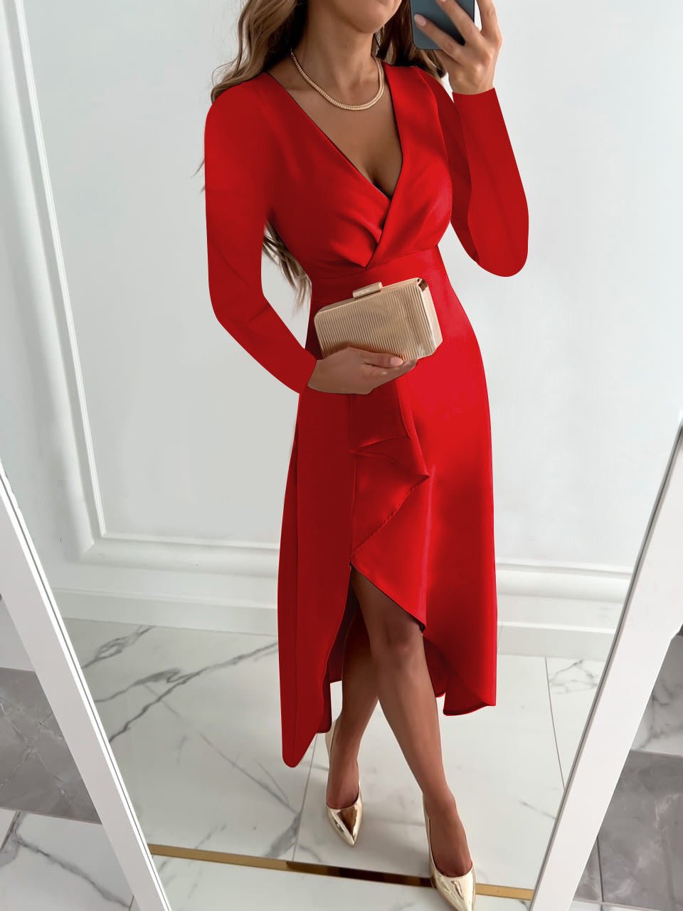 Laura | Sukienka Midi Asymetryczna Elegancka