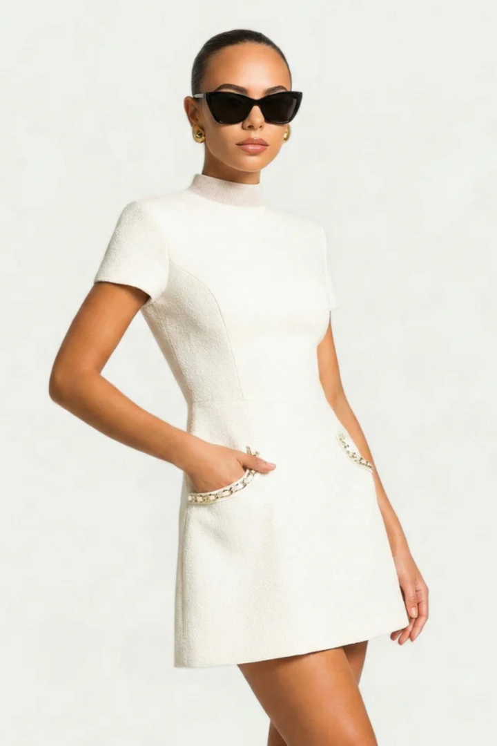 Małgorzata | Sukienka Mini Elegancka Z Kieszeniami
