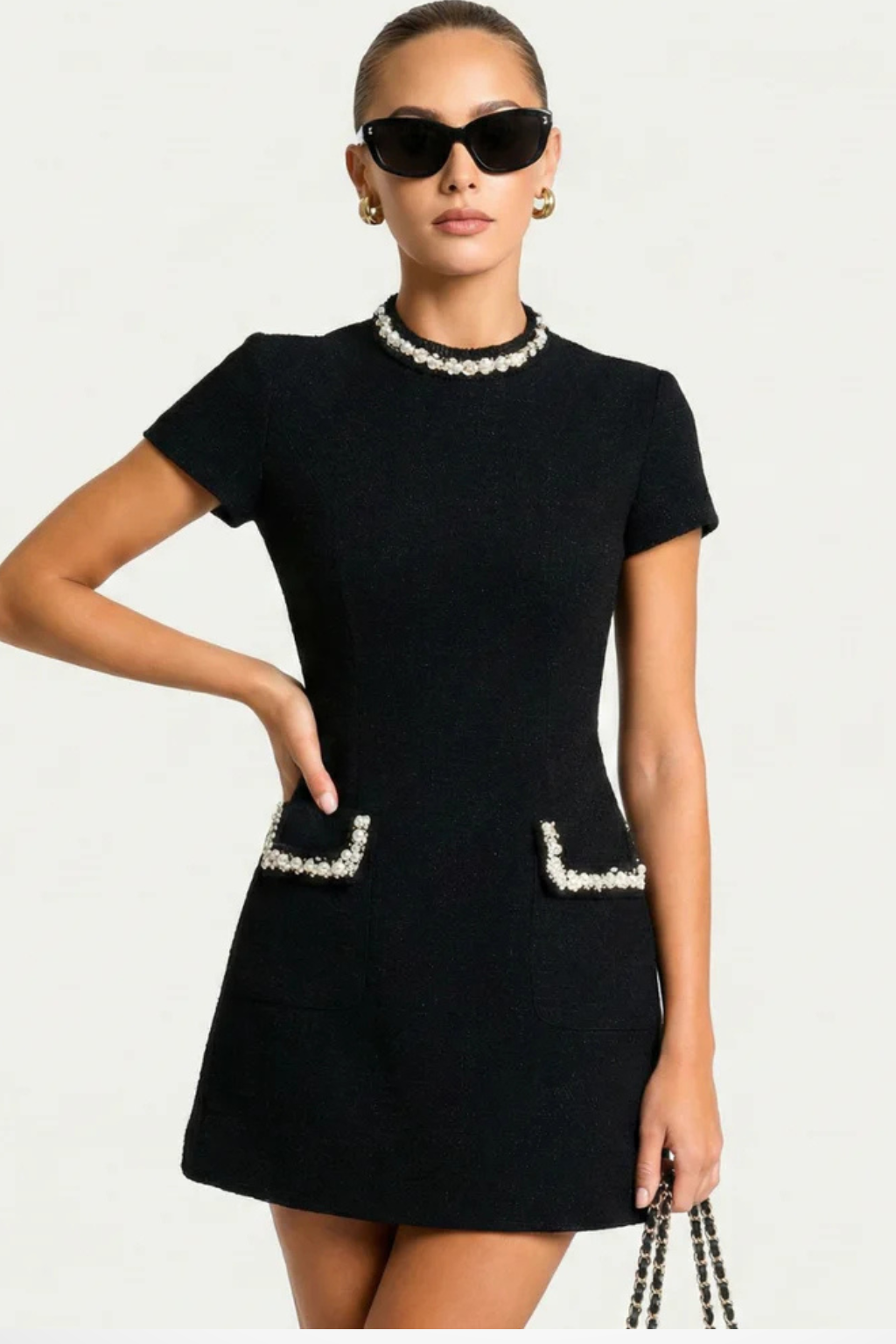 Małgorzata | Sukienka Mini Elegancka Z Kieszeniami