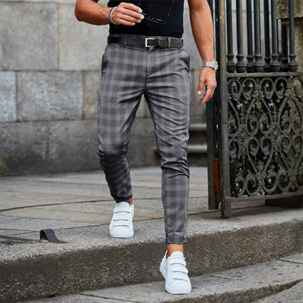 Spodnie Męskie Chino W Kratę Casual