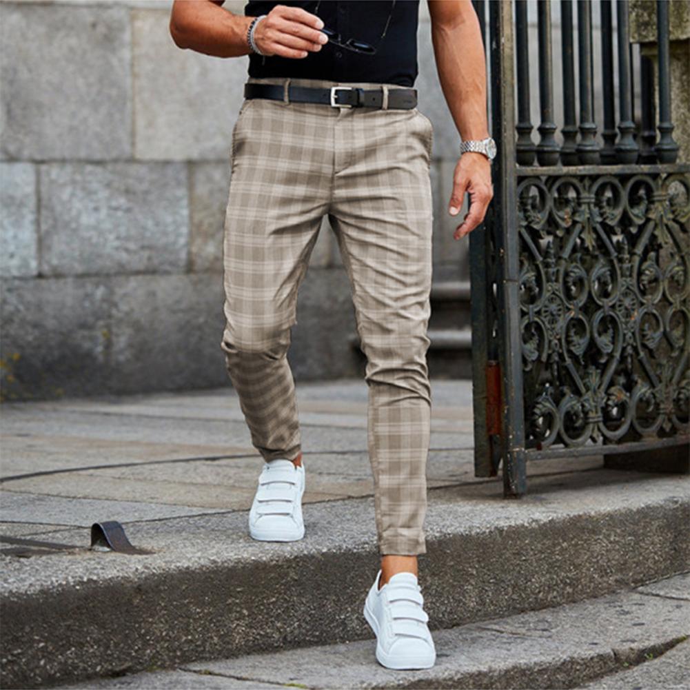 Spodnie Męskie Chino W Kratę Casual