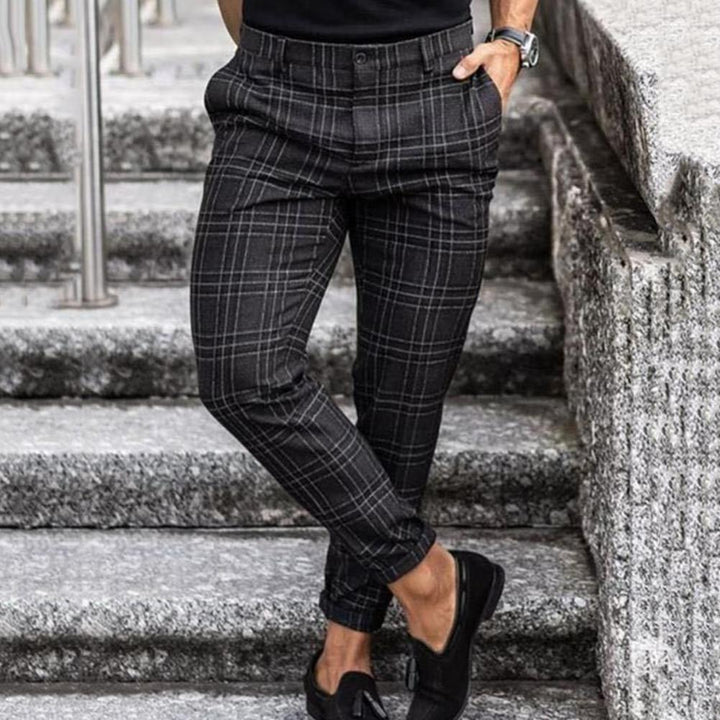 Spodnie Męskie Chino W Kratę Casual