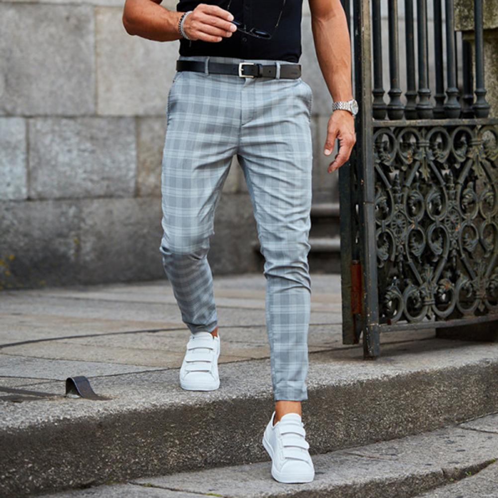 Spodnie Męskie Chino W Kratę Casual