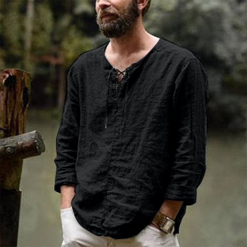 Koszula Męska Letnia Z Wiązanym Dekoltem