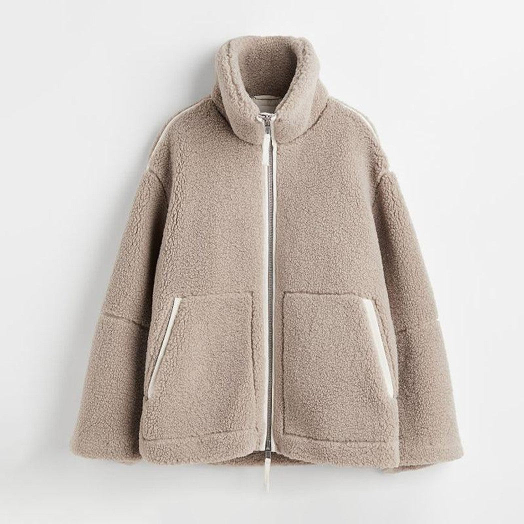 Kurtka Zimowa Damska Oversize Teddy z Kieszeniami | Zamek