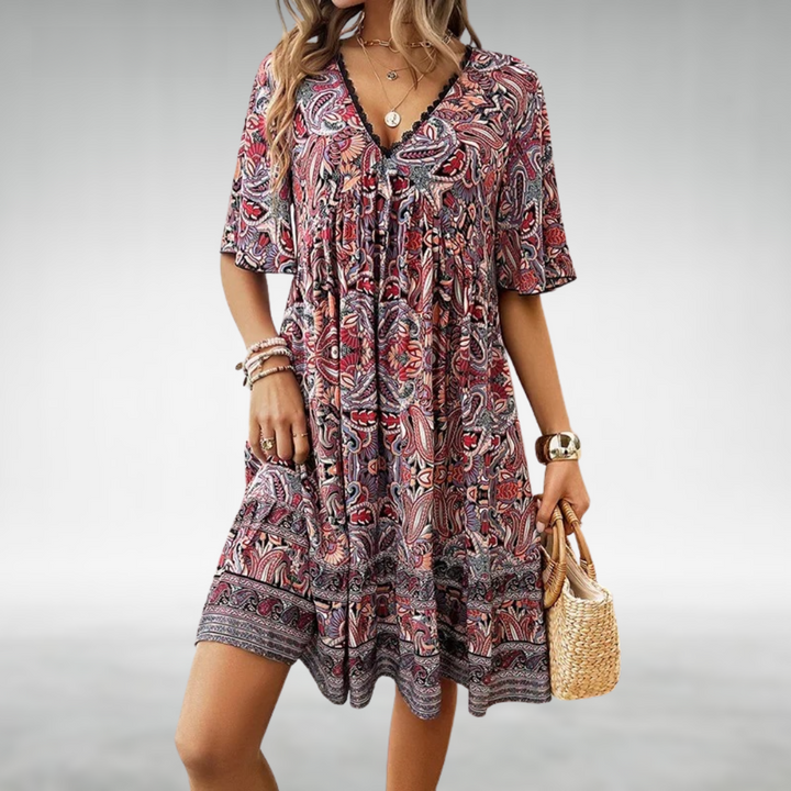 Sukienka Letnia Mini Boho Paisley