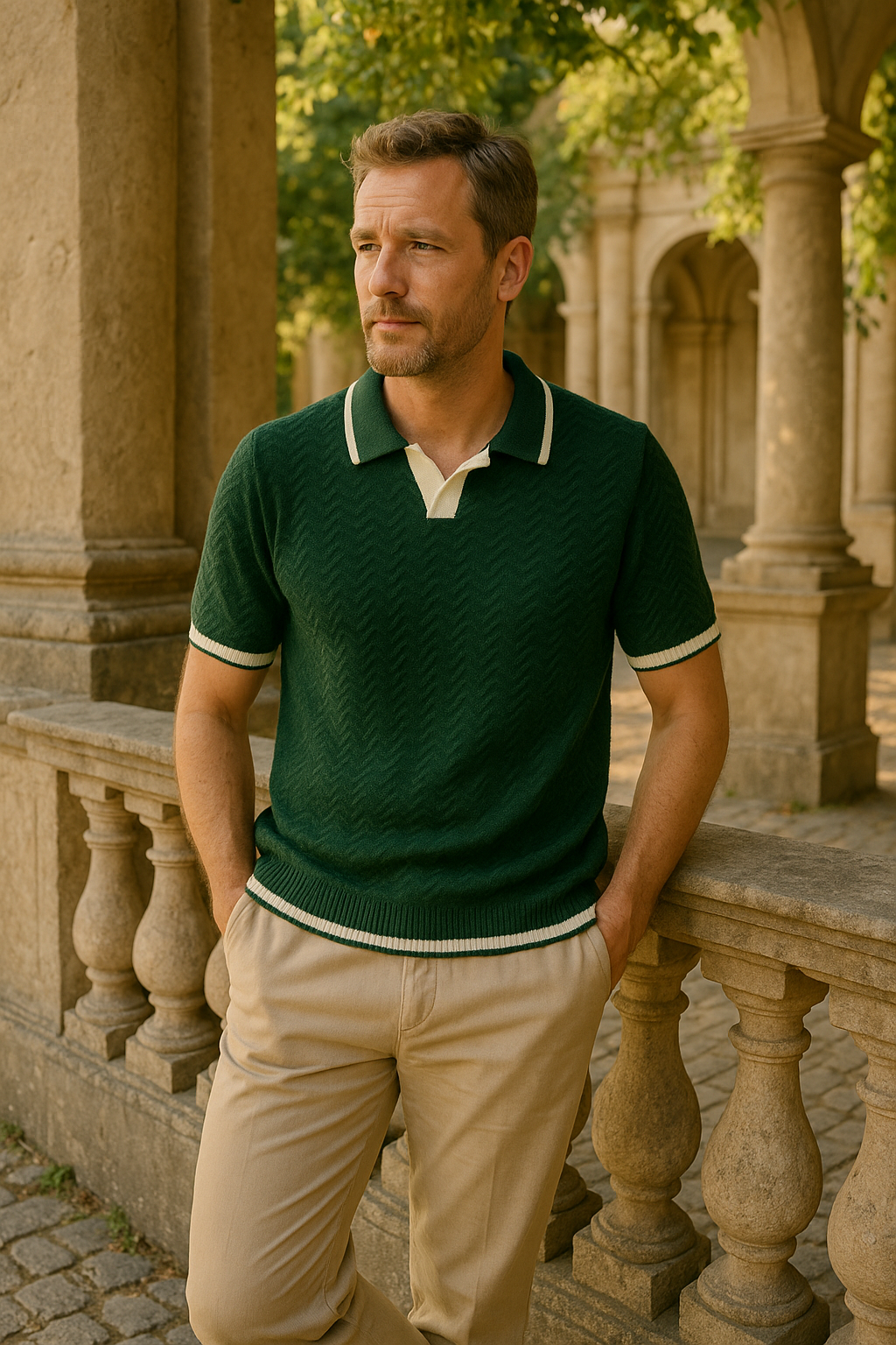 Piotr | Męski Letni Vintage Polo | Kontrastowy
