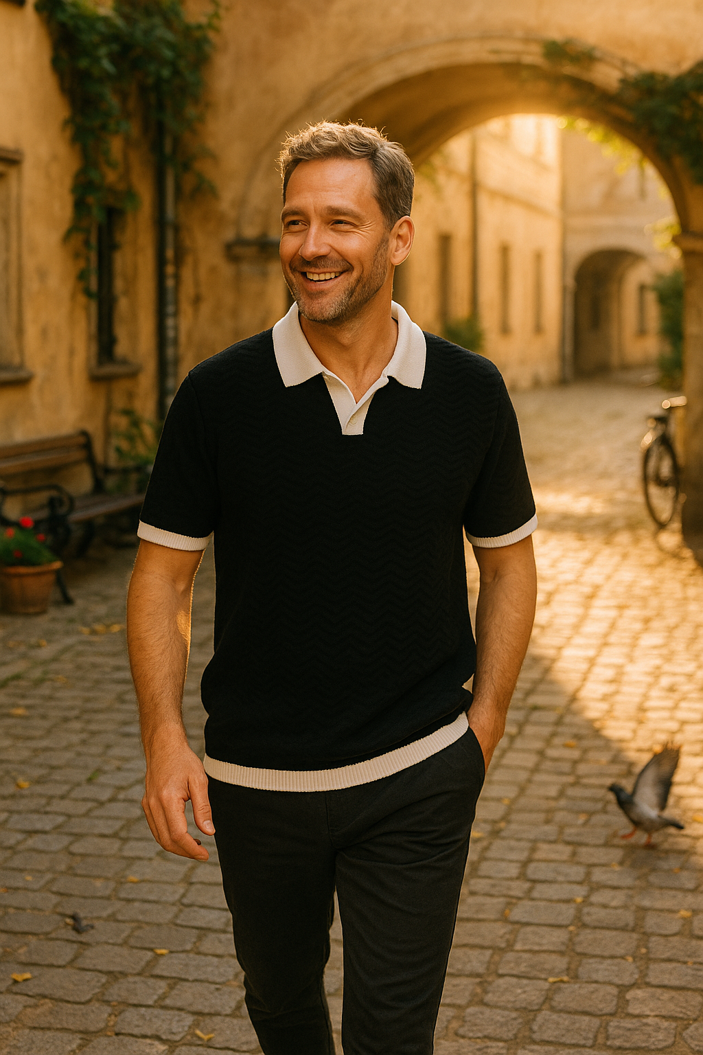 Piotr | Męski Letni Vintage Polo | Kontrastowy