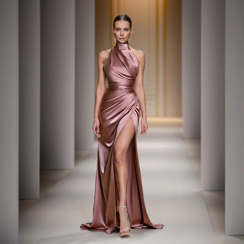 Sukienka Na Wesele Maxi Z Rozcięciem I Stójką