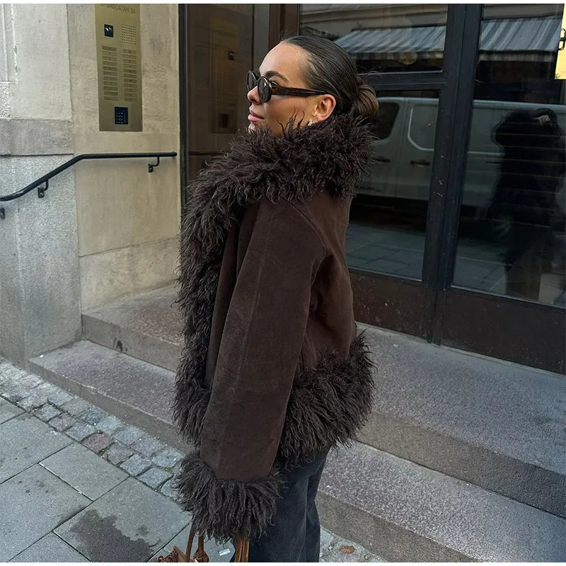 Płaszcz Damski Vintage Brązowy Klasyczny